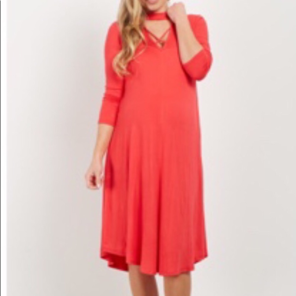 Pinkblush maternity Coral neck criss cross dress